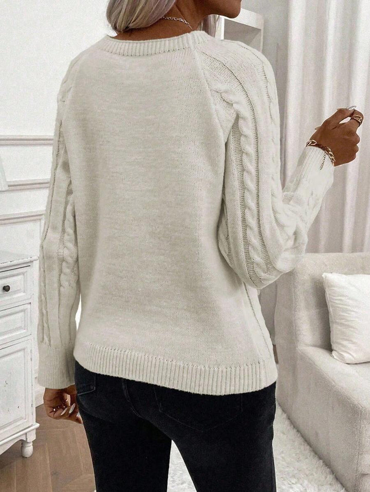 Clara – Button-Detail Cable Knit Sweater