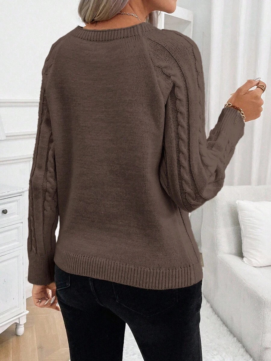 Clara – Button-Detail Cable Knit Sweater