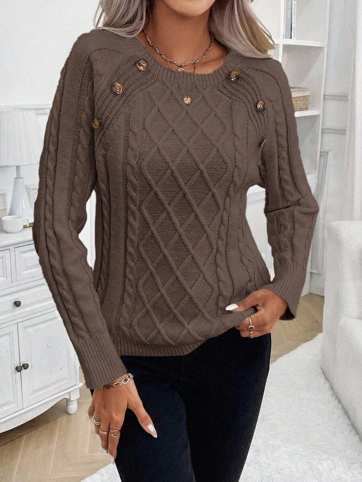 Clara – Button-Detail Cable Knit Sweater