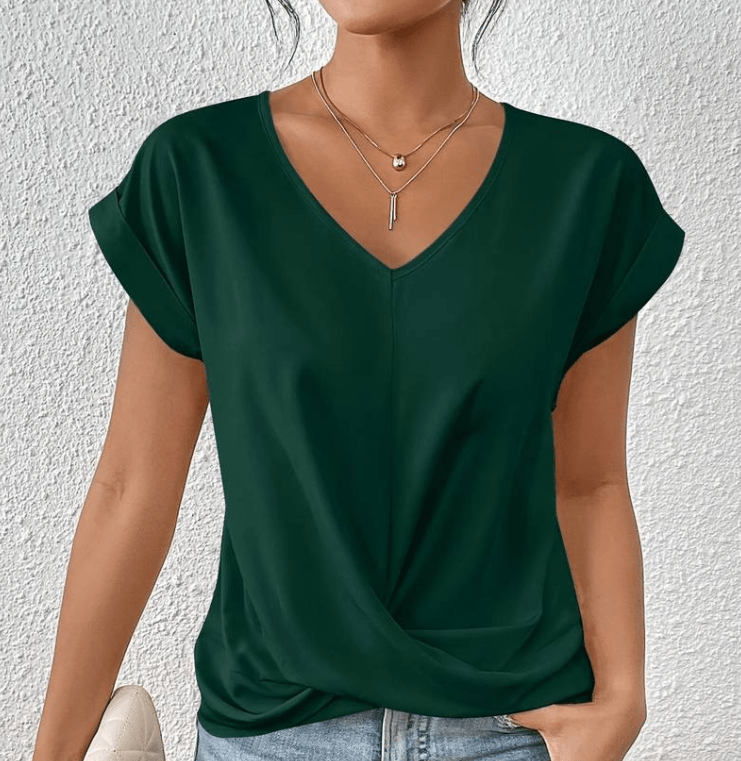 Carolyn V-neck top detail close-up"