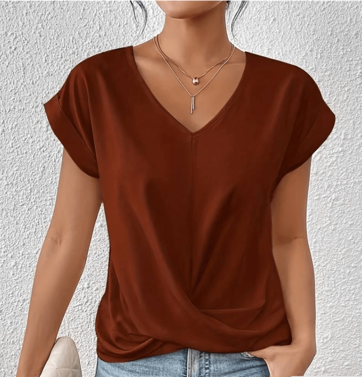 Carolyn V-neck top detail close-up"