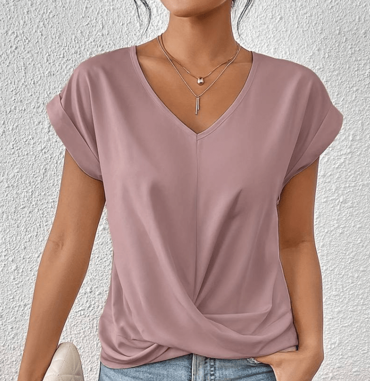 Carolyn V-neck top detail close-up"