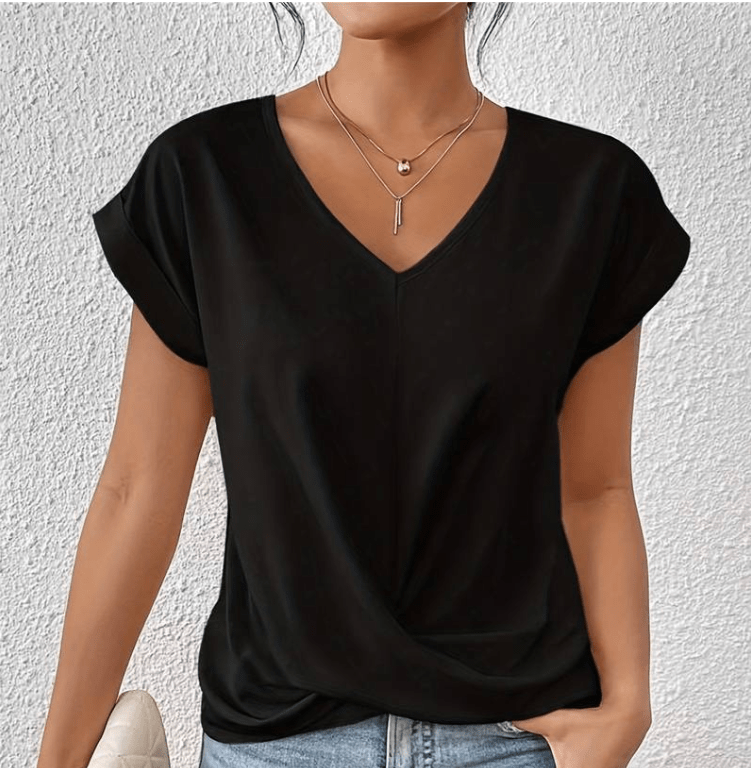 Carolyn V-neck top detail close-up"